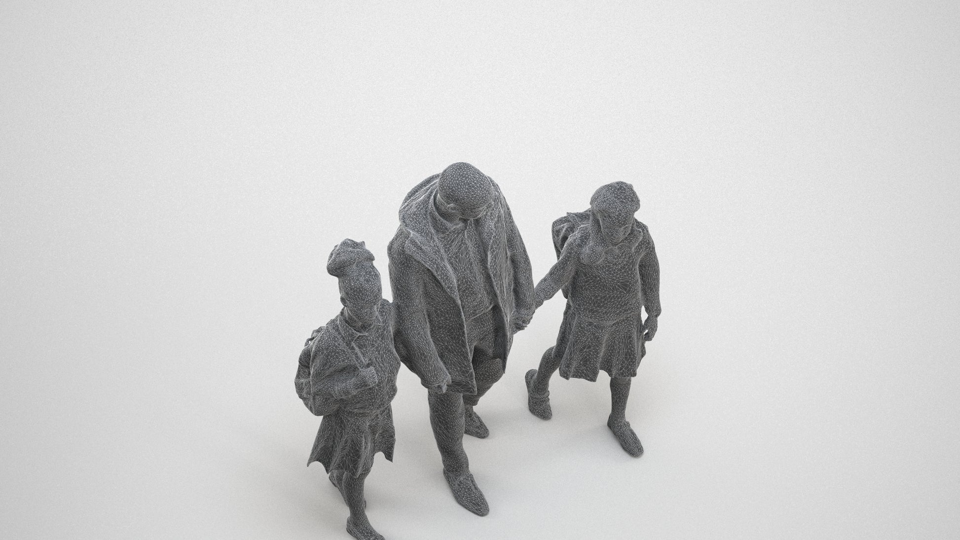 photogrammetry 3D girl kids, realistic human model archviz FBX, wireframe three-quarter view