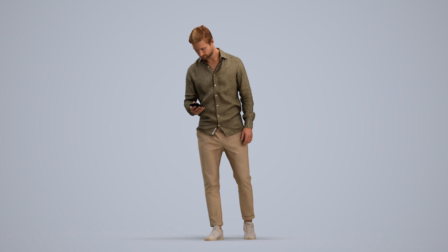 realistic 3D human man casual walking, archviz people FBX OBJ for Blender, standing pose render