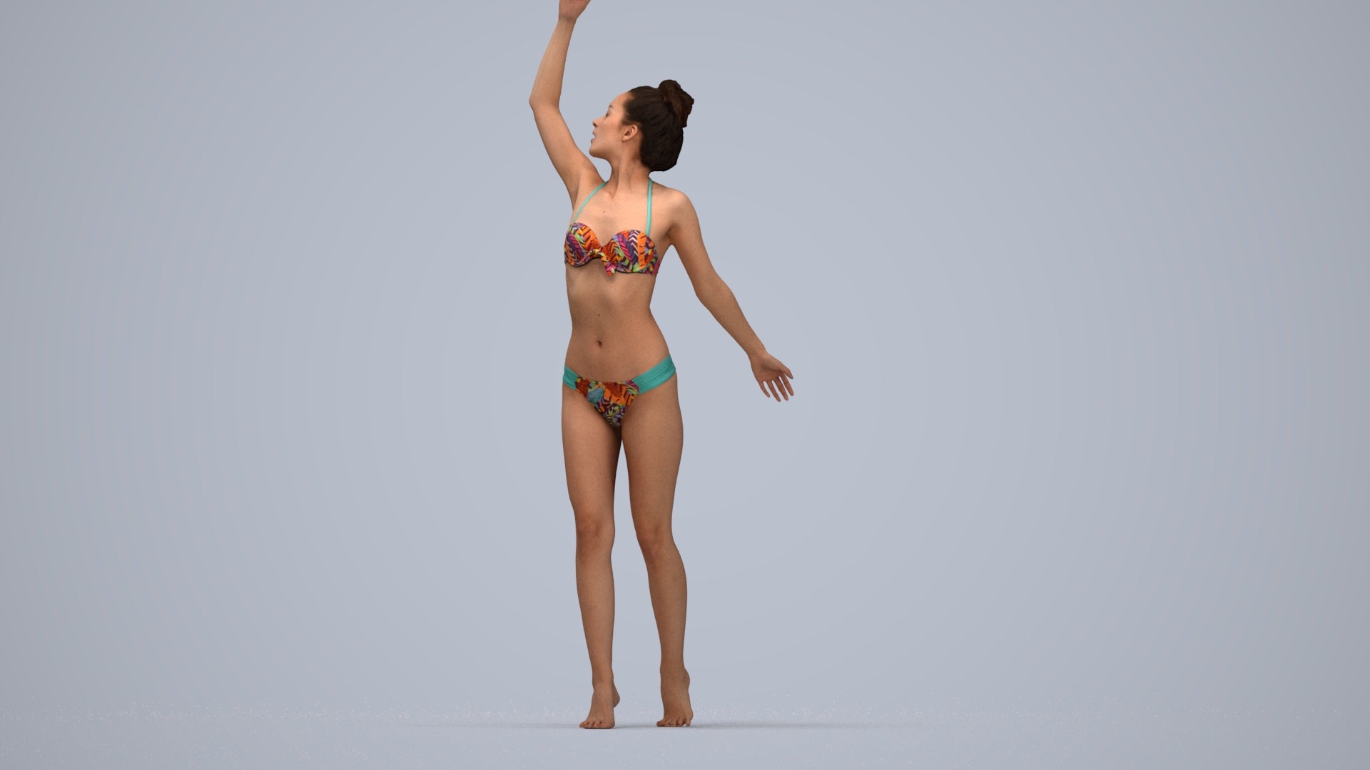 3D people model woman sport pool, scanned human for 3ds Max rendering, top-down view render