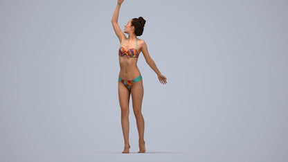 3D people model woman sport pool, scanned human for 3ds Max rendering, top-down view render