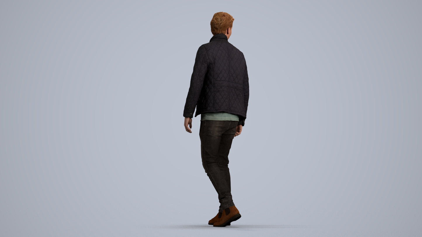 scanned 3D man casual walking, photogrammetry people for Enscape and V-Ray, front view render