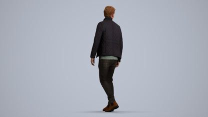 scanned 3D man casual walking, photogrammetry people for Enscape and V-Ray, front view render