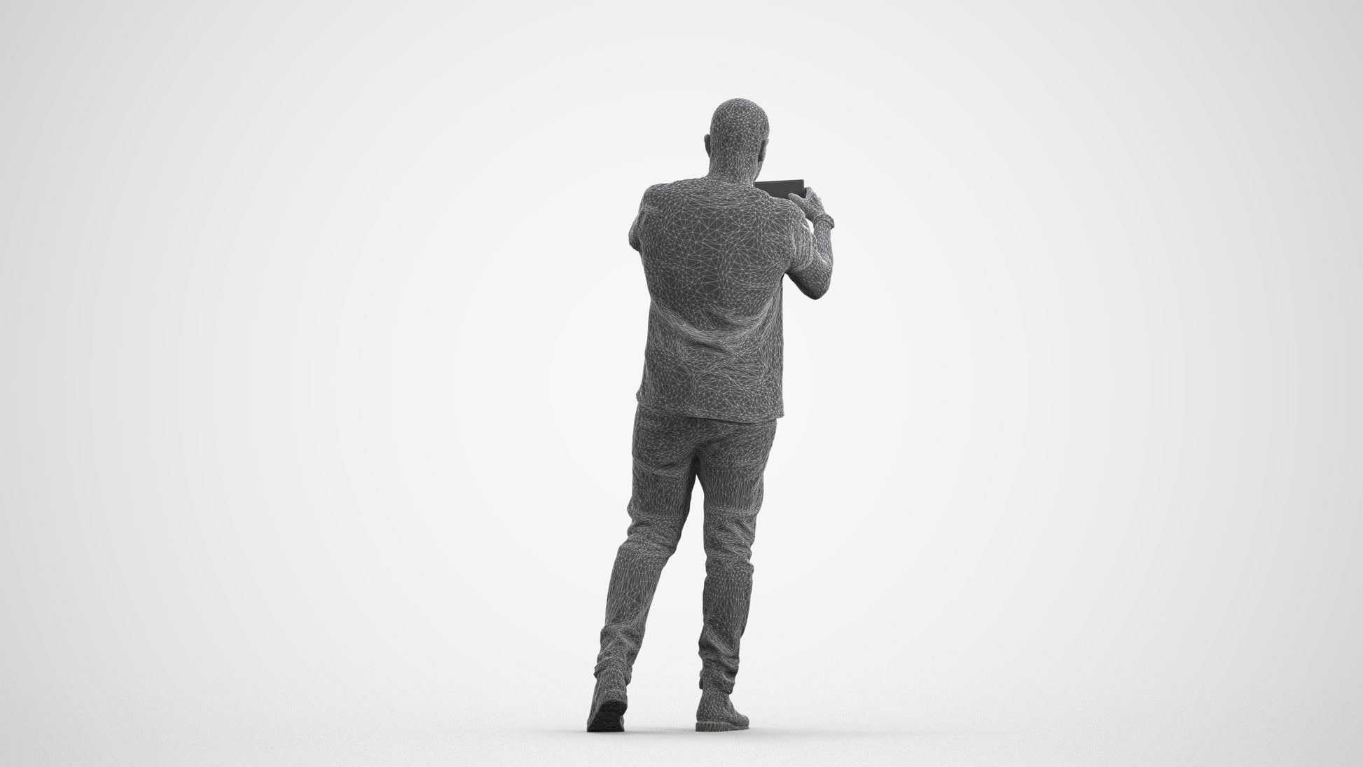 realistic 3D man casual standing, scanned archviz people for Blender and 3ds Max, wireframe front view