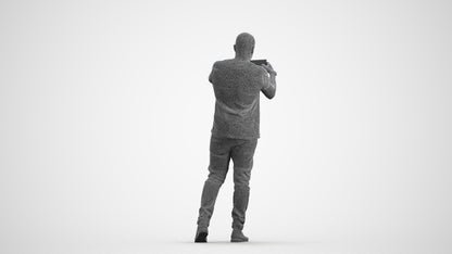 realistic 3D man casual standing, scanned archviz people for Blender and 3ds Max, wireframe front view