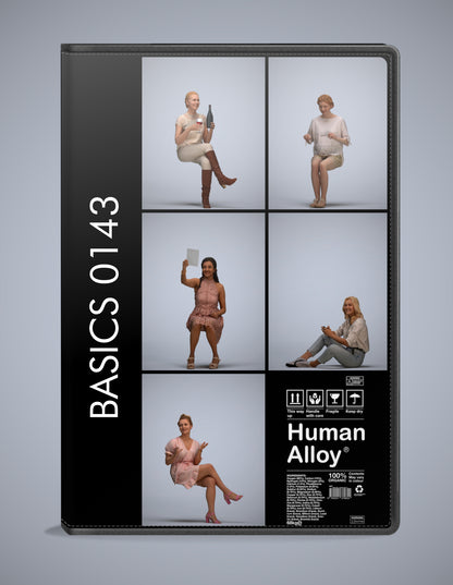 3D human models sitting bundle, 5 photogrammetry scanned people for archviz