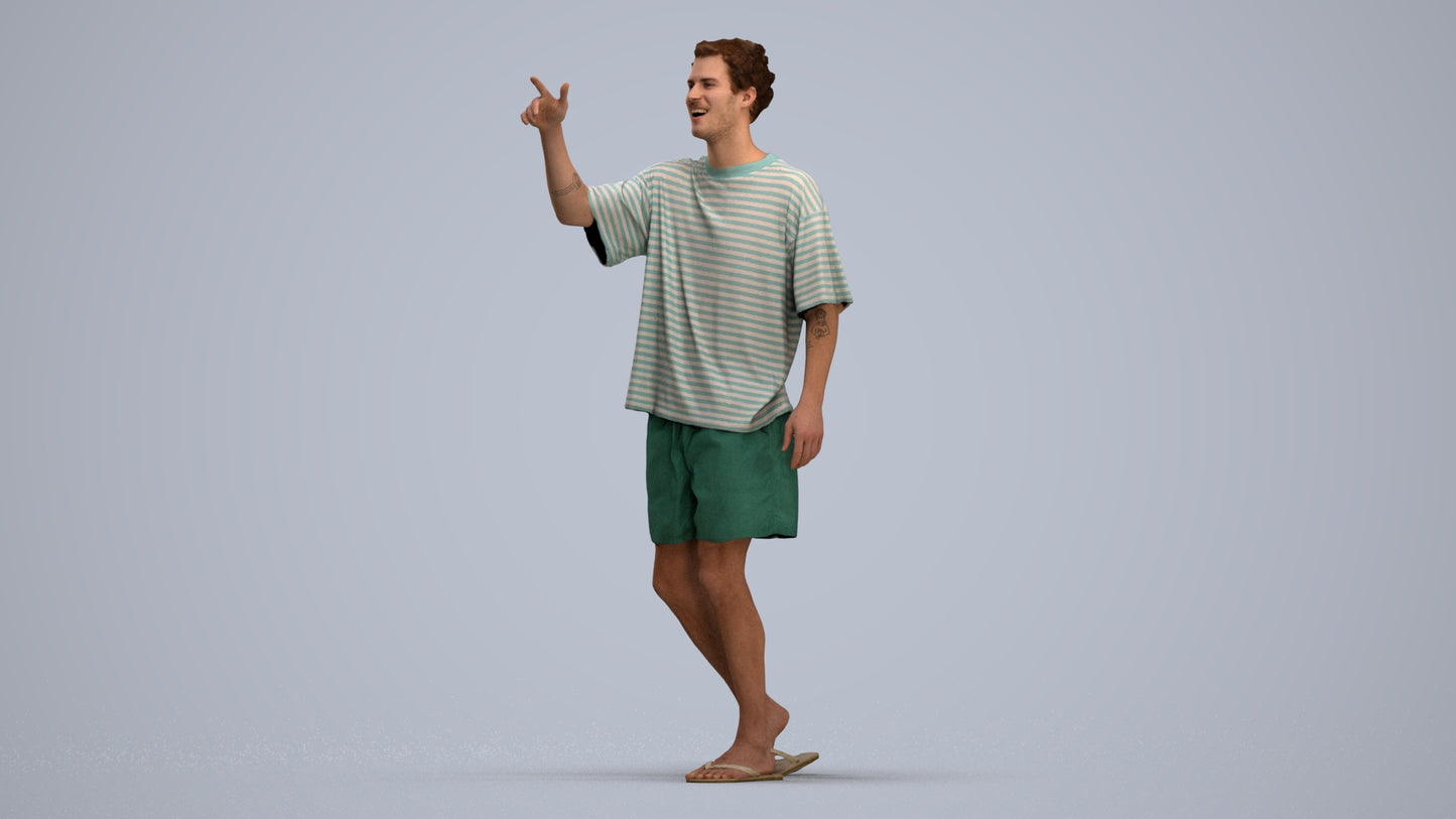 scanned 3D man casual walking, photogrammetry people for Enscape and V-Ray, standing pose render