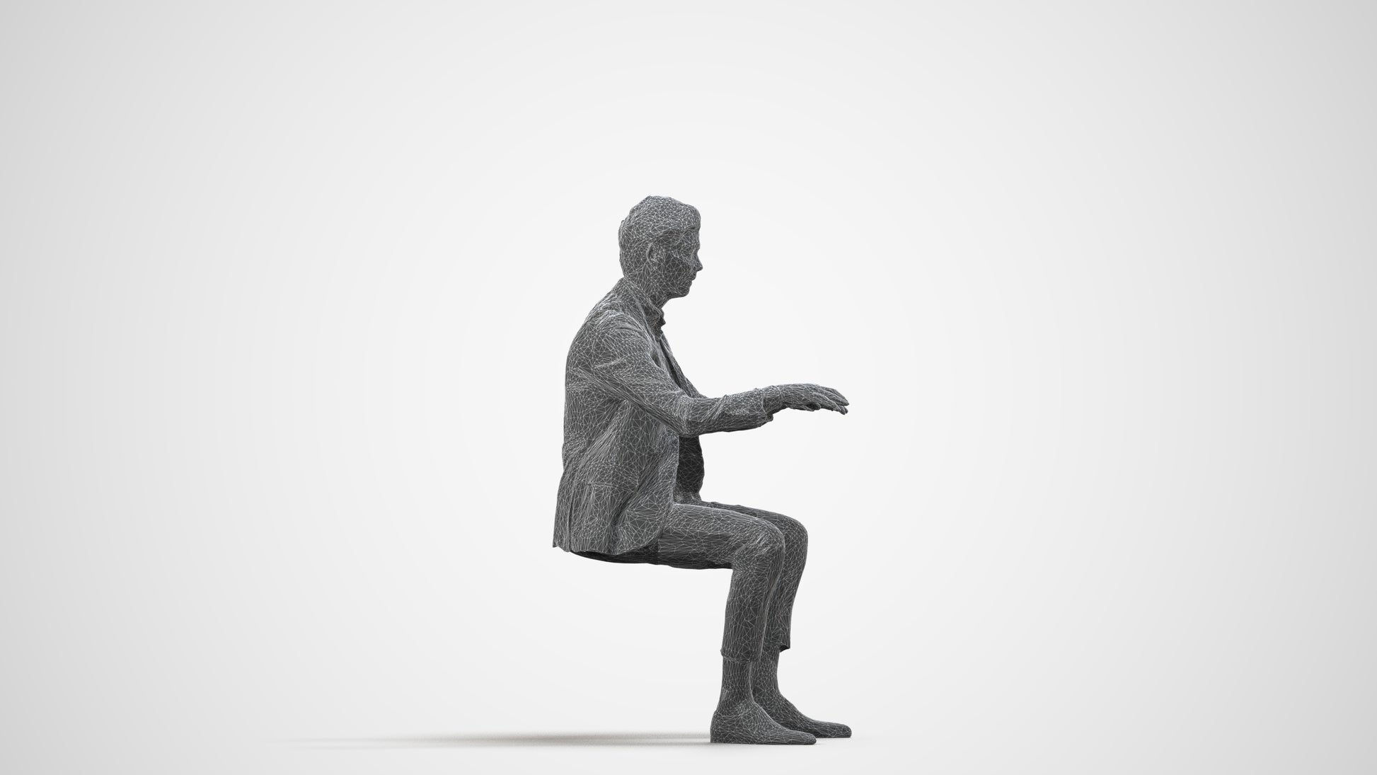 photogrammetry 3D man business, realistic human model archviz FBX, wireframe side view