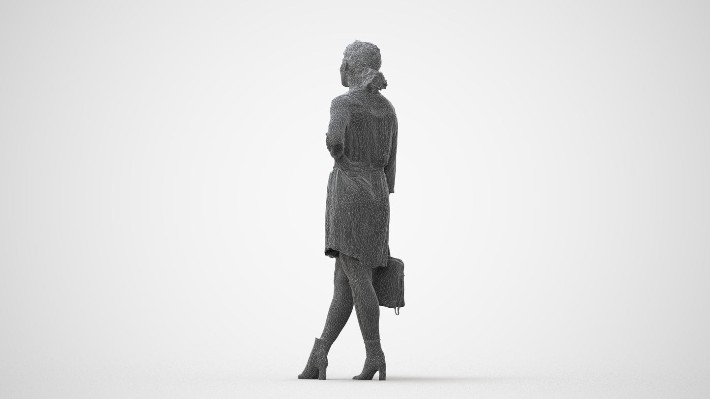 3D human model woman casual standing, photogrammetry scanned person for archviz, square thumbnail