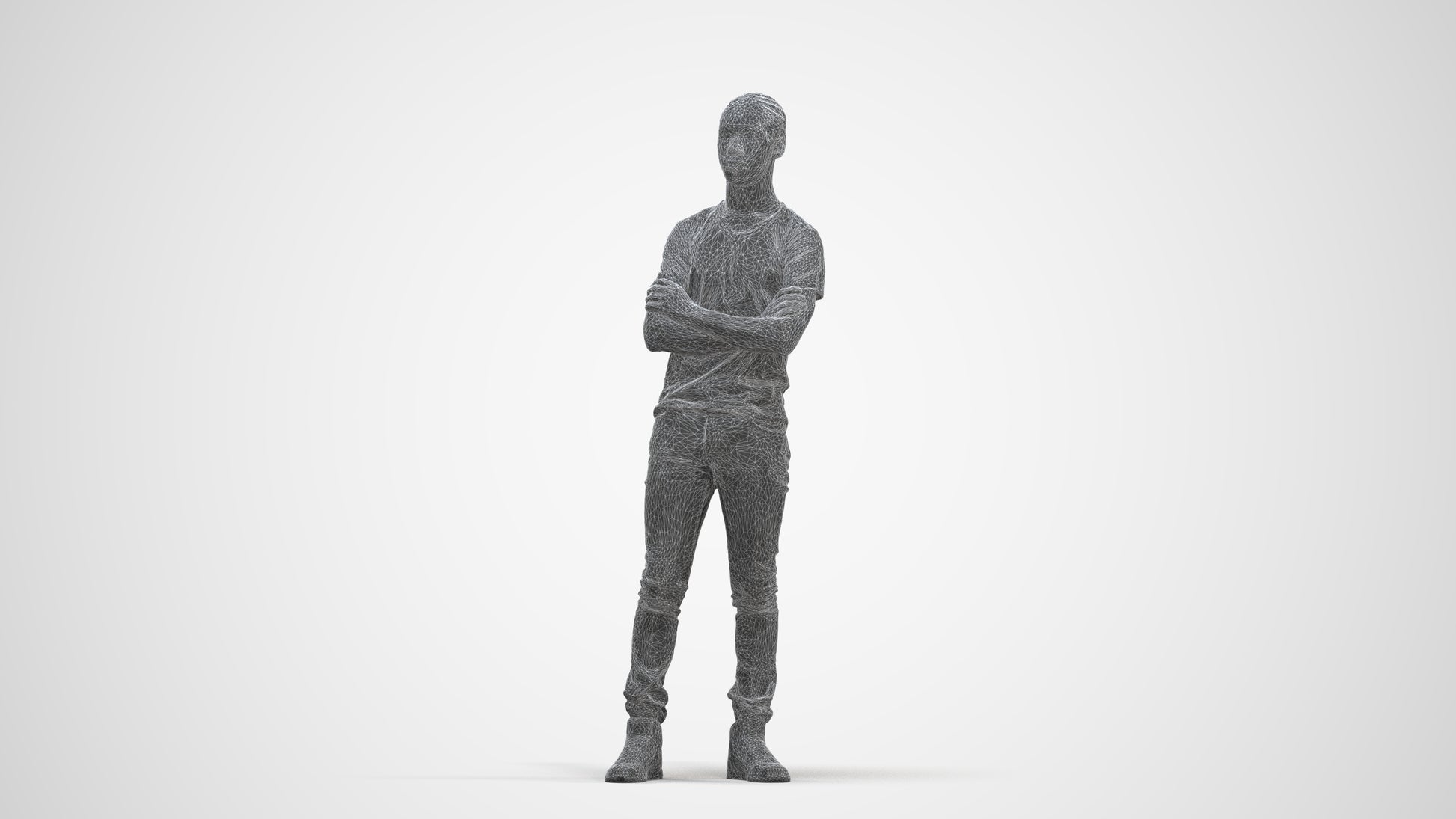 3D human model boy casual kids, photogrammetry scanned person for archviz, three-quarter front view render