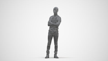 3D human model boy casual kids, photogrammetry scanned person for archviz, three-quarter front view render