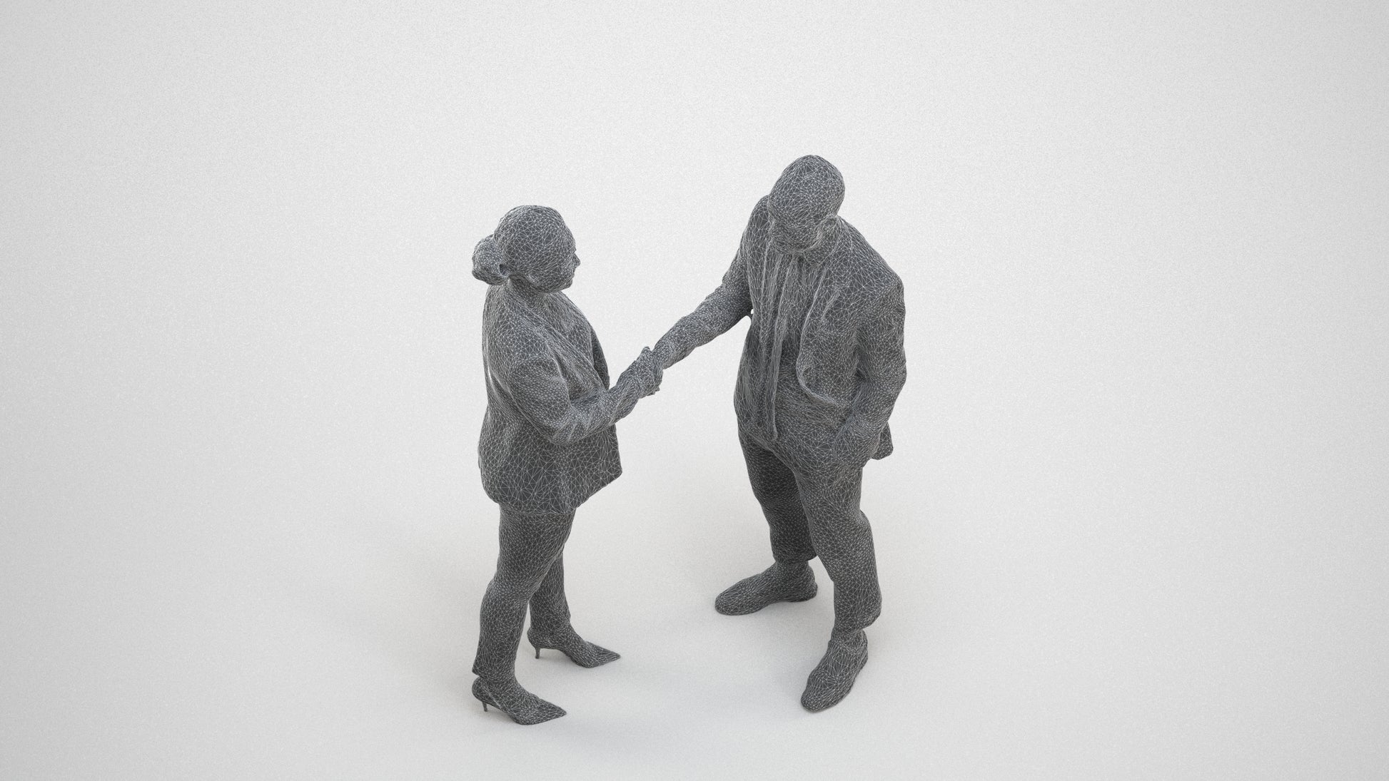 realistic 3D woman business, scanned archviz people for Blender and 3ds Max, wireframe three-quarter view