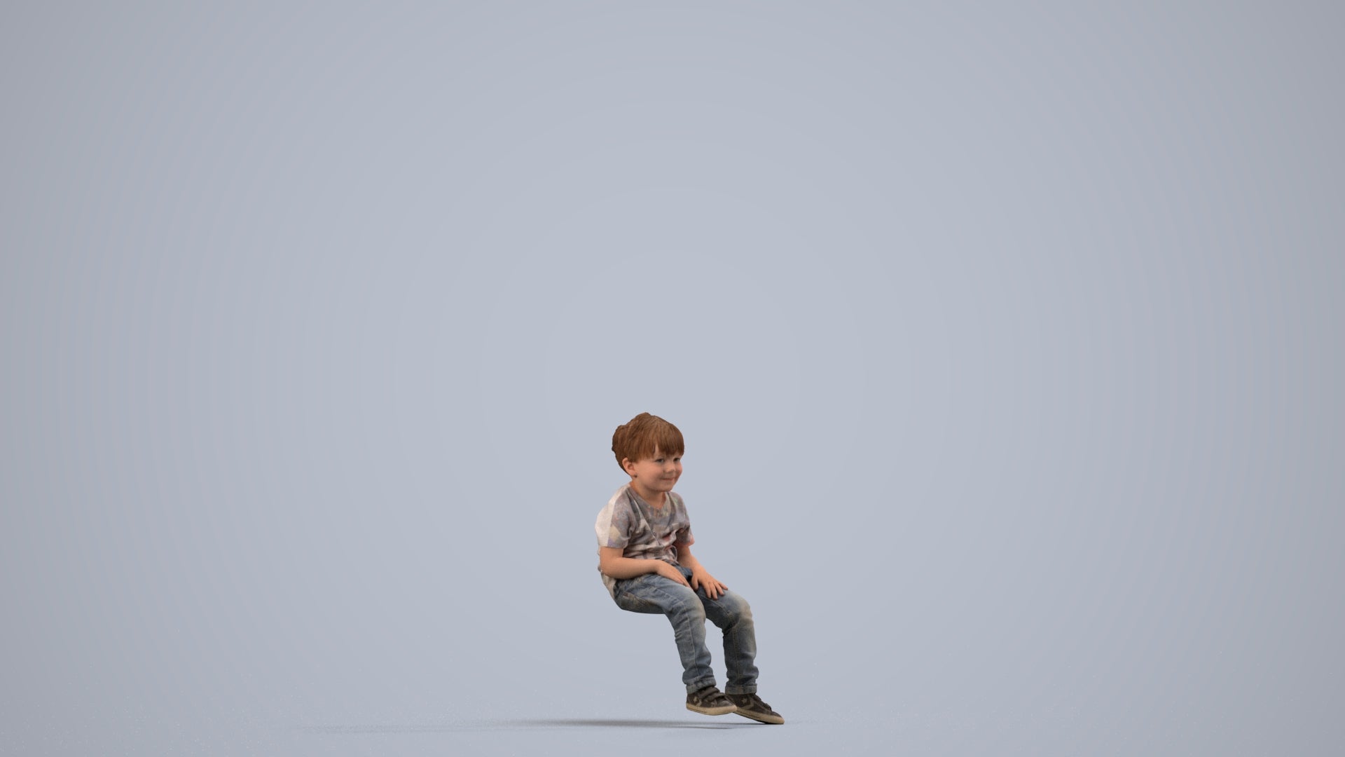 3D human model boy casual kids, photogrammetry scanned person for archviz, side view render