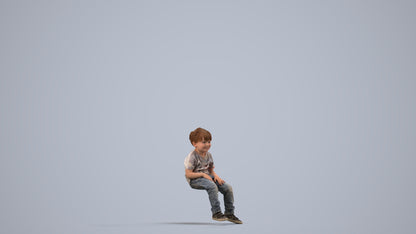 3D human model boy casual kids, photogrammetry scanned person for archviz, side view render