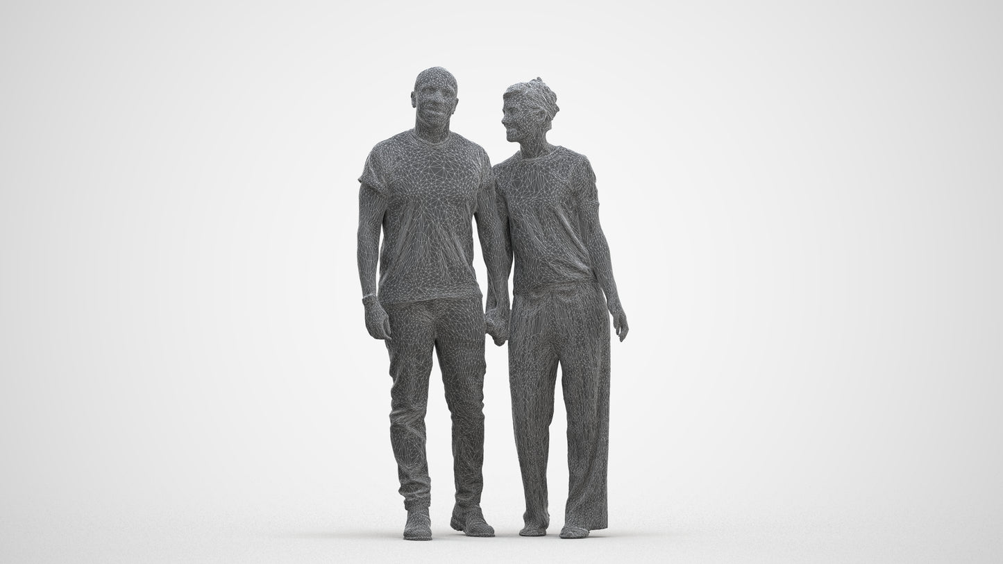 3D people model woman casual couple, scanned human for 3ds Max rendering, three-quarter front view render