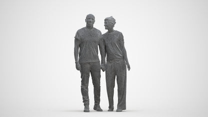3D people model woman casual couple, scanned human for 3ds Max rendering, three-quarter front view render