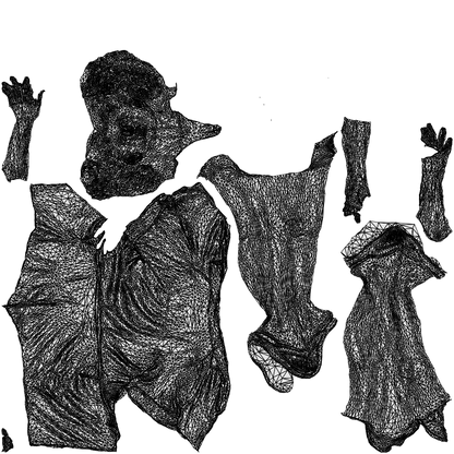 3D people model woman casual standing, scanned human for 3ds Max rendering, wireframe top-down view