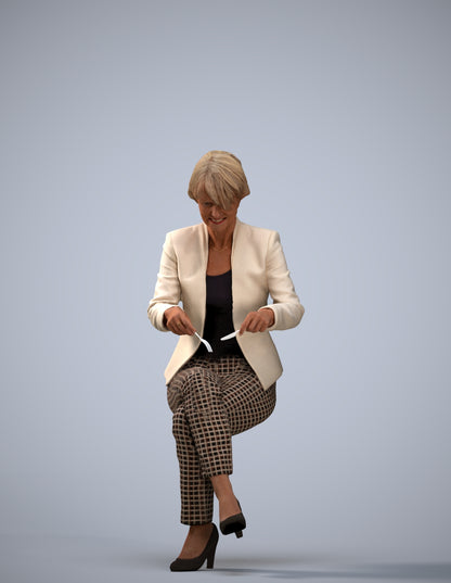 realistic 3D human senior woman business sitting, archviz people FBX OBJ for Blender