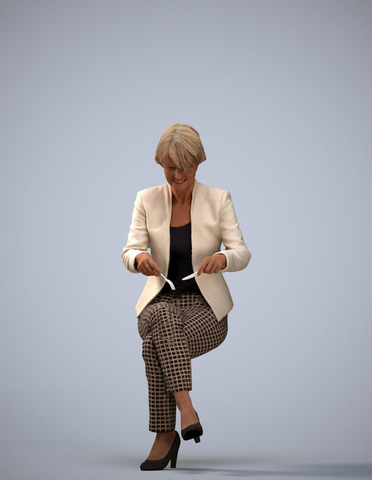 realistic 3D human senior woman business sitting, archviz people FBX OBJ for Blender