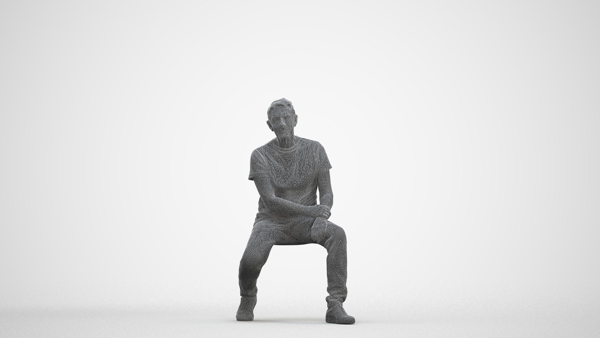 scanned 3D senior man casual sitting, photogrammetry people for Enscape and V-Ray, three-quarter front view render