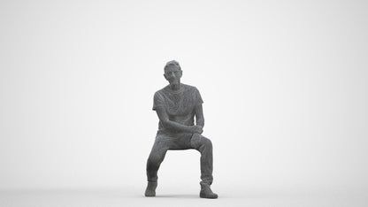scanned 3D senior man casual sitting, photogrammetry people for Enscape and V-Ray, three-quarter front view render