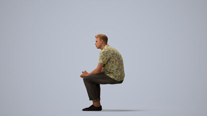 3D scanned man sitting casual, photorealistic archviz people for Enscape and SketchUp, three-quarter view render