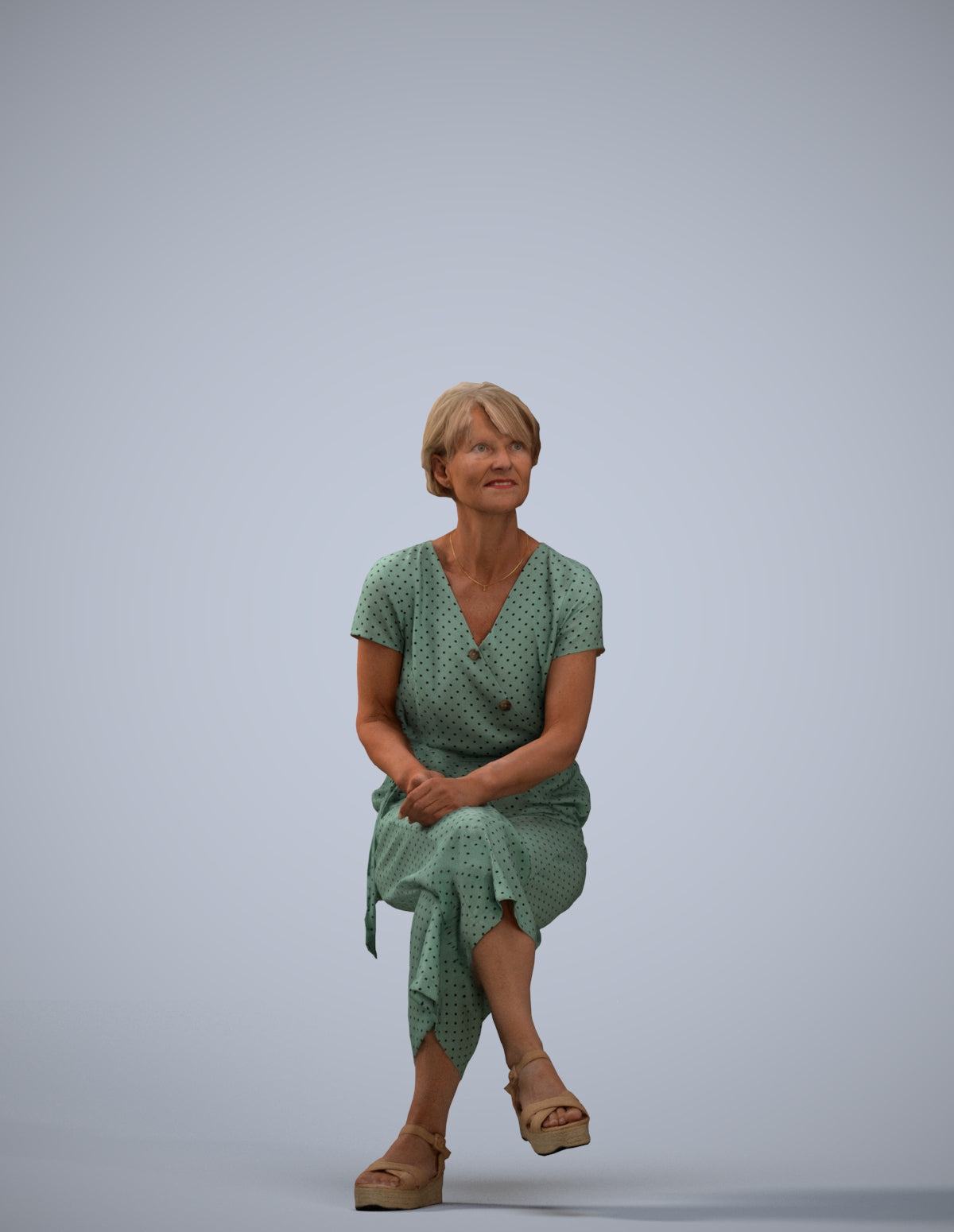 realistic 3D senior woman casual sitting, scanned archviz people for Blender and 3ds Max