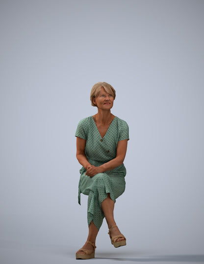 realistic 3D senior woman casual sitting, scanned archviz people for Blender and 3ds Max