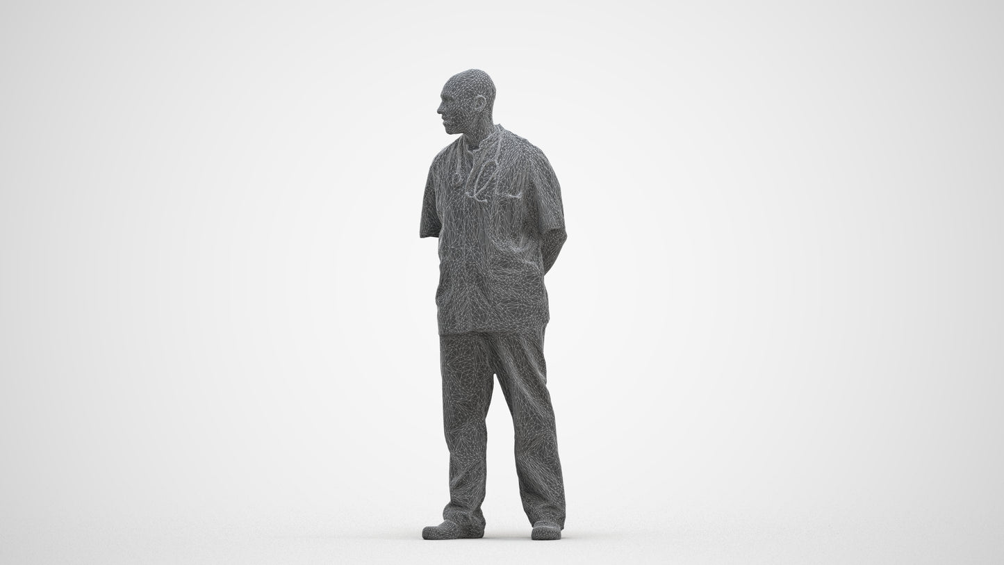 realistic 3D man medical, scanned archviz people for Blender and 3ds Max, three-quarter front view render