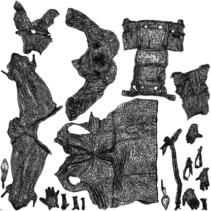 3D human model woman business standing, photogrammetry scanned person for archviz, wireframe top-down view