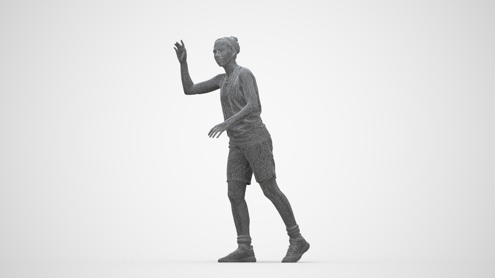 realistic 3D woman sport, scanned archviz people for Blender and 3ds Max, wireframe back view