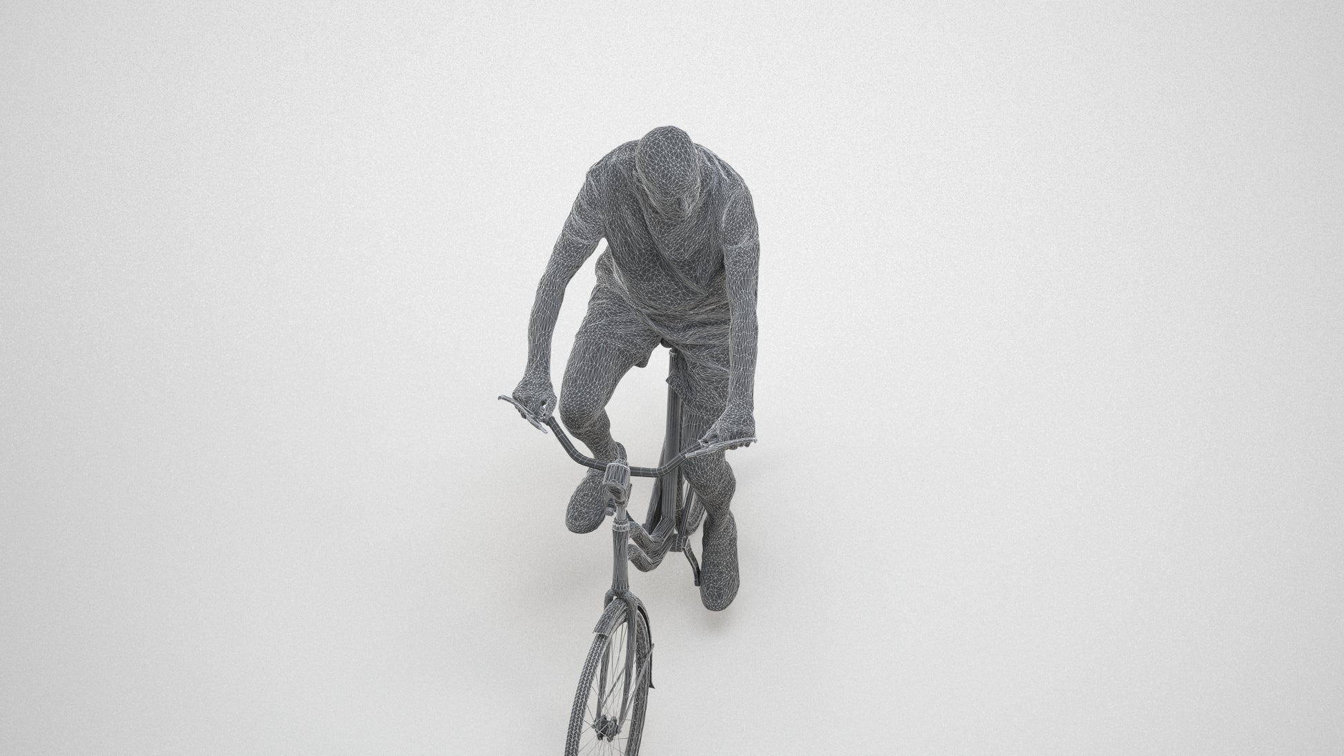 scanned 3D senior man casual cycling, photogrammetry people for Enscape and V-Ray, wireframe three-quarter view