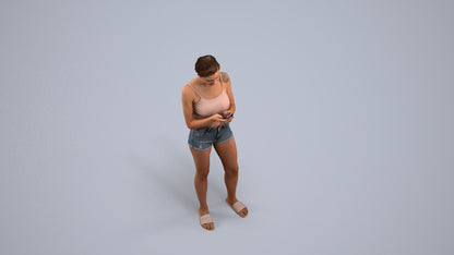 3D human model woman casual standing, photogrammetry scanned person for archviz, back view render