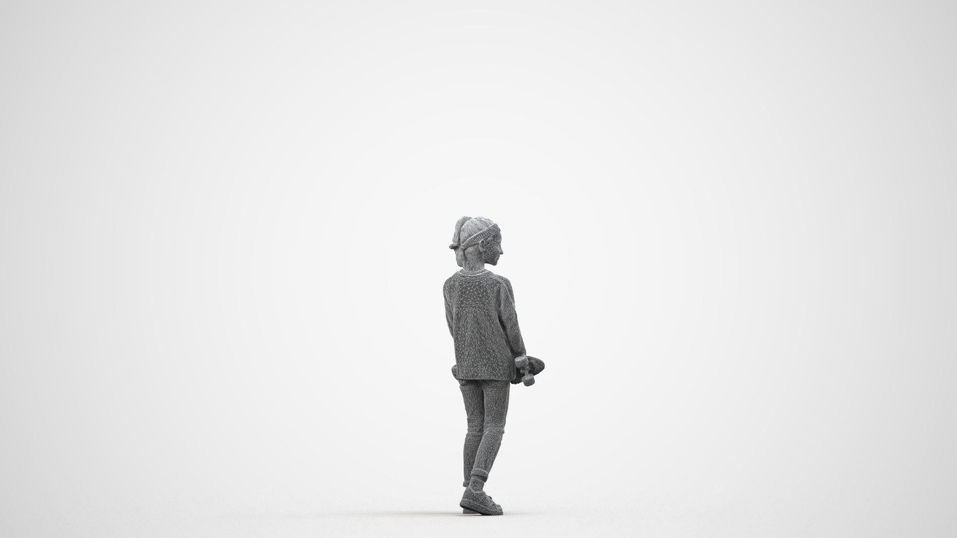 3D people model girl casual kids, scanned human for 3ds Max rendering, wireframe side view