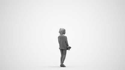 3D people model girl casual kids, scanned human for 3ds Max rendering, wireframe side view