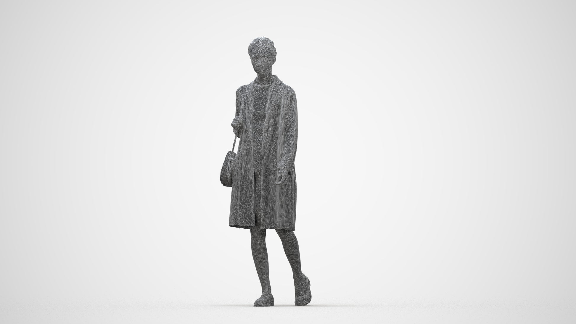 3D people model woman casual walking, scanned human for 3ds Max rendering, wireframe back view