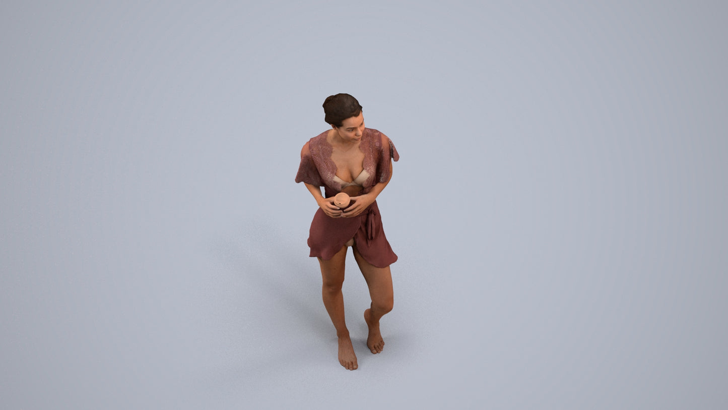 3D people model woman bathroom, scanned human for 3ds Max rendering, back view render