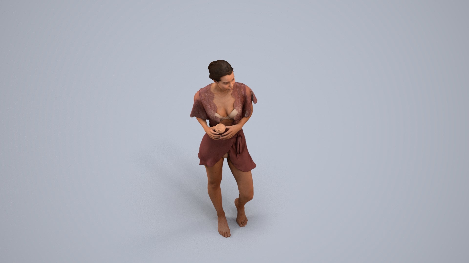 3D people model woman bathroom, scanned human for 3ds Max rendering, back view render