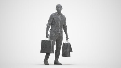 3D human model man casual shopping, photogrammetry scanned person for archviz, three-quarter front view render