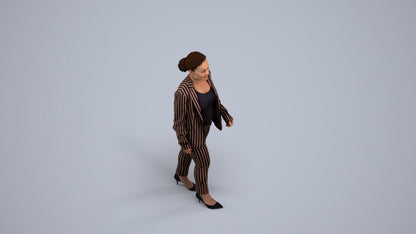 3D human model woman business walking, photogrammetry scanned person for archviz, back view render