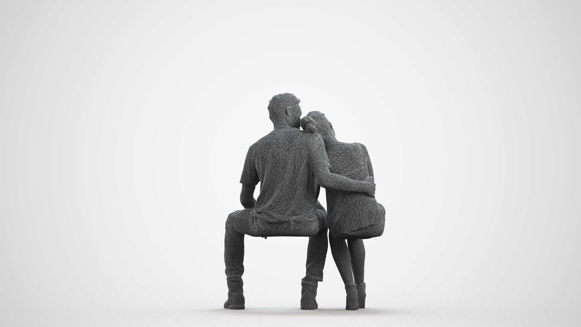 3D scanned man couple casual, photorealistic archviz people for Enscape and SketchUp, wireframe front view