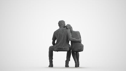 3D scanned man couple casual, photorealistic archviz people for Enscape and SketchUp, wireframe front view