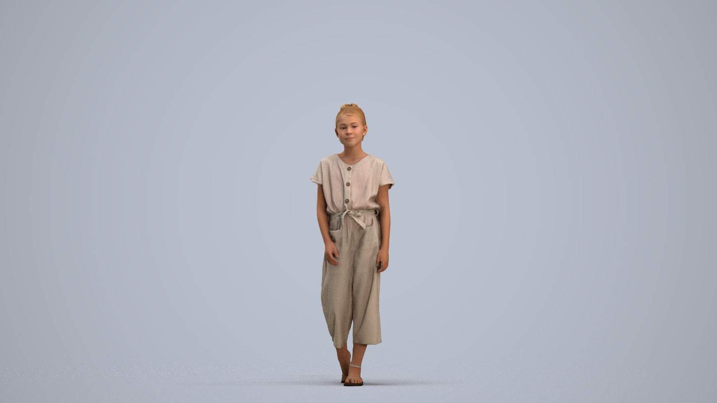 3D people model girl kids, scanned human for 3ds Max rendering, standing pose render