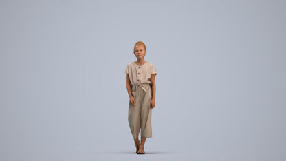 3D people model girl kids, scanned human for 3ds Max rendering, standing pose render