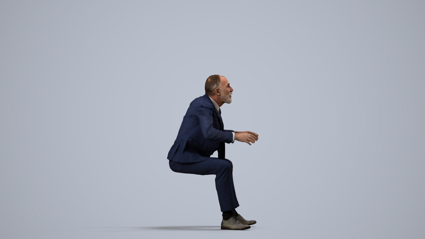 3D scanned senior man business, photorealistic archviz people for Enscape and SketchUp, side view render