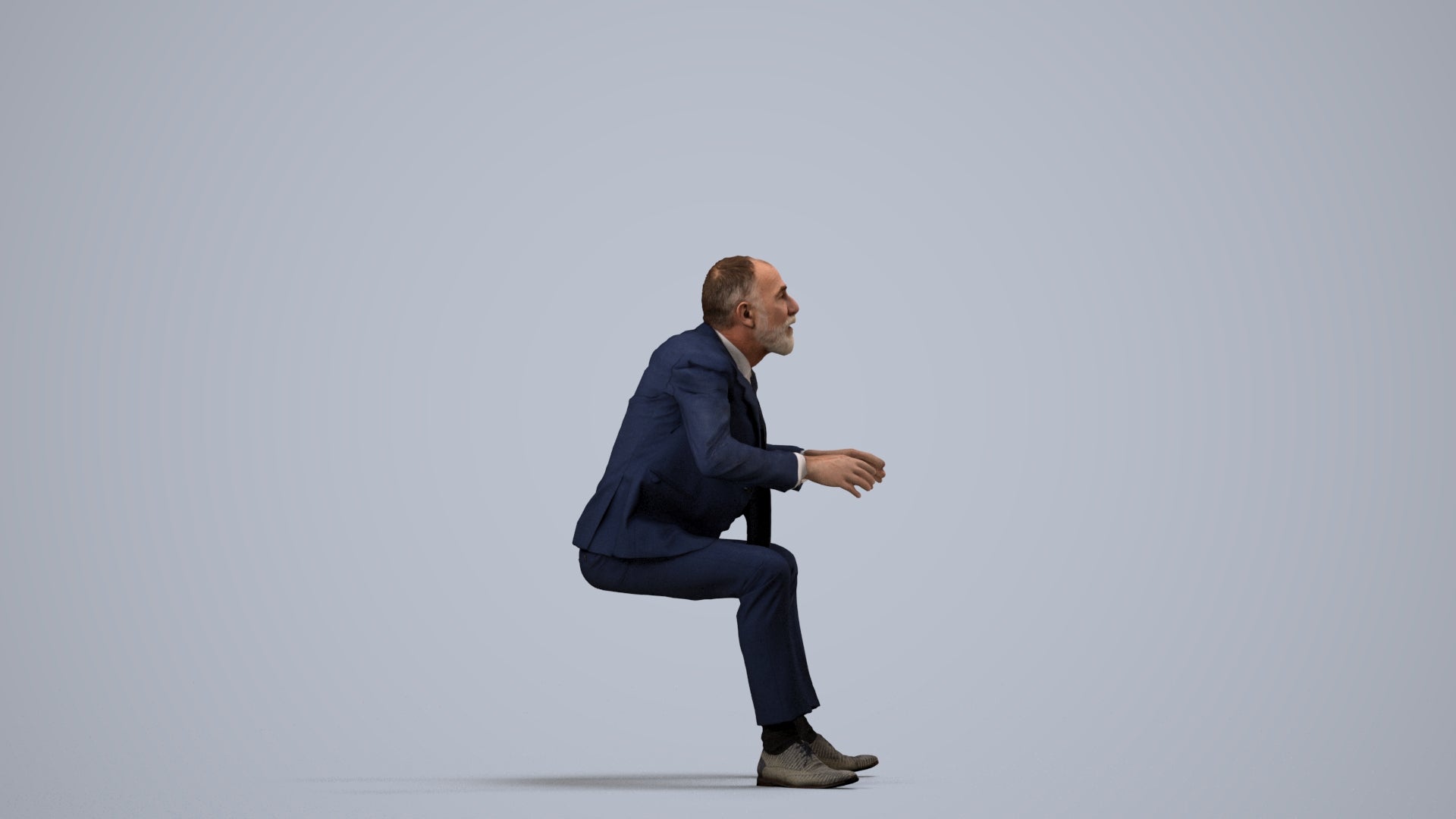 3D scanned senior man business, photorealistic archviz people for Enscape and SketchUp, side view render