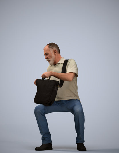 realistic 3D human senior man casual sitting, archviz people FBX OBJ for Blender