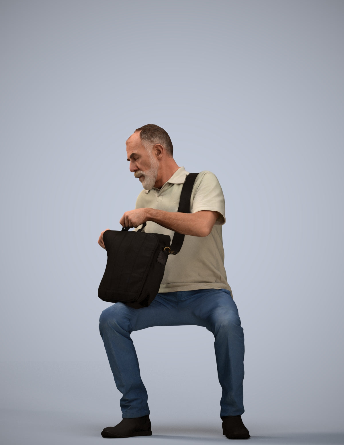 realistic 3D human senior man casual sitting, archviz people FBX OBJ for Blender