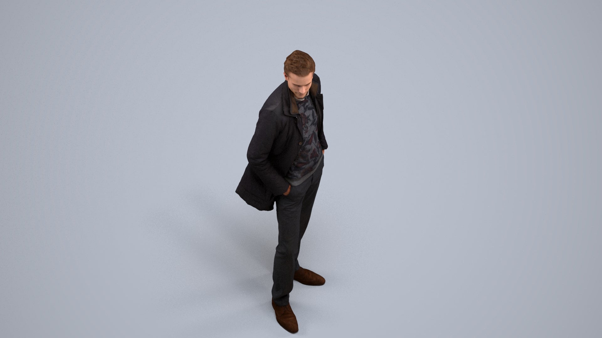 3D scanned man standing casual, photorealistic archviz people for Enscape and SketchUp, back view render