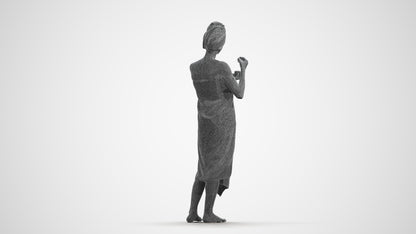 scanned 3D woman standing, photogrammetry people for Enscape and V-Ray, wireframe front view