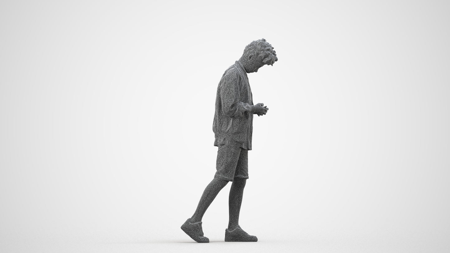 3D human model boy casual kids, photogrammetry scanned person for archviz, wireframe side view